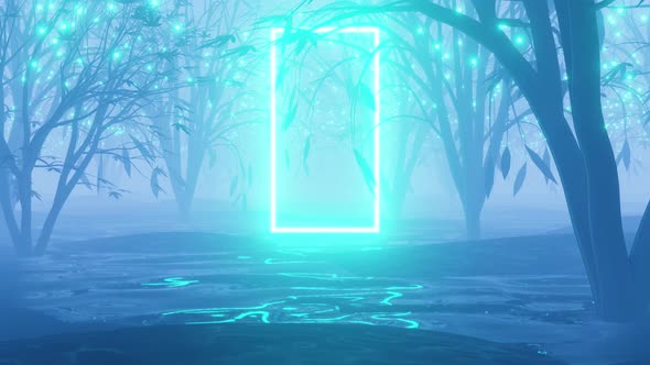 A looping animation of a 3D forest, Forest in the haze. Trees in the fog.