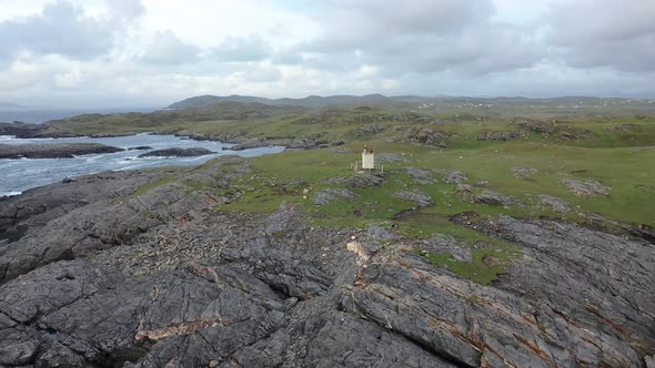 Aerial View of the Coastline at Dawros and Signal Tower in County Donegal - Ireland