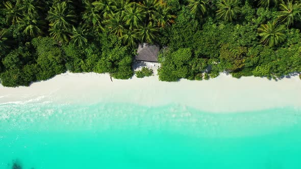 Wide aerial abstract shot of a summer white paradise sand beach and turquoise sea background in colo