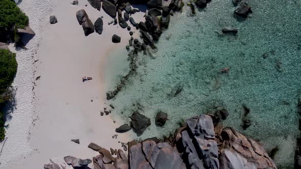 Anse Cocos Beach La Digue Island Seyshelles Drone Aerial View of La Digue Seychelles Bird Eye View