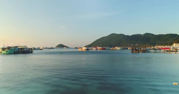 Island Shore Aerial View Motorboats Anchored At 