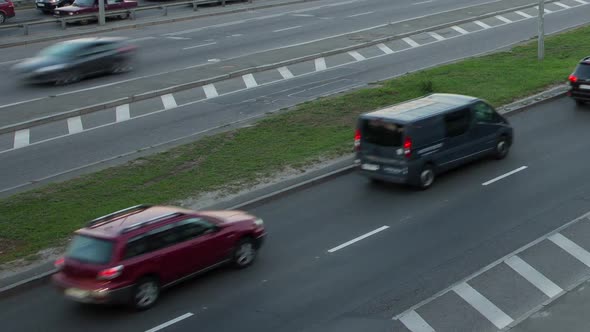 The Movement Of Cars On The Road In A Big City, Asphalt, Sunset, Time Lapse