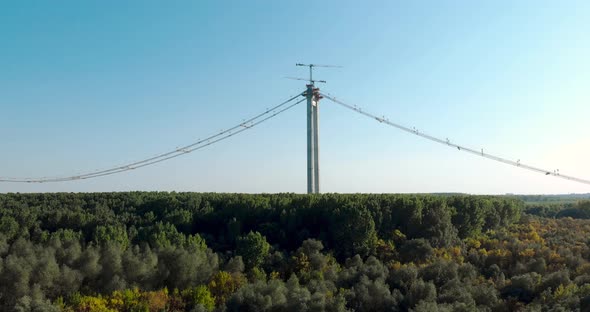 Construction Of Braila Bridge By The Forested Bank Of Danube River In, Romania