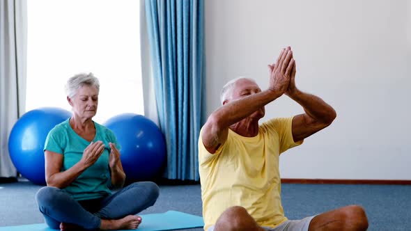 Senior citizens performing yoga