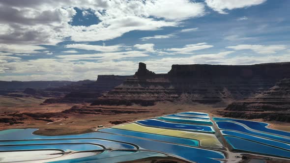 Potassium Chloride Pond Near The Canyonlands National Park In Utah - aerial drone shot