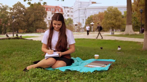 Attractive Woman Doing Homework Outdoors