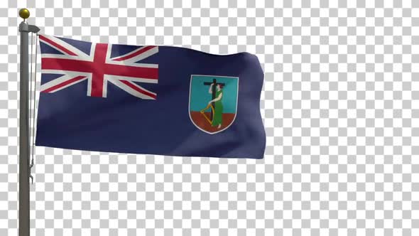 Montserrat Flag (UK) on Flagpole with Alpha Channel - 4K