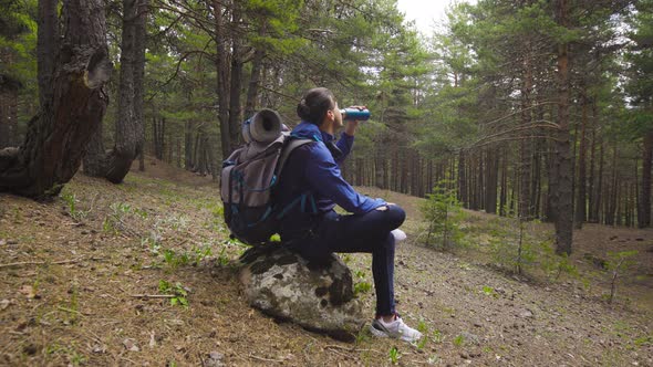 Young man hiking. Sporty.