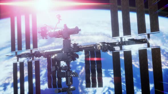 International Space Station in Outer Space Over the Planet Earth Orbit alt