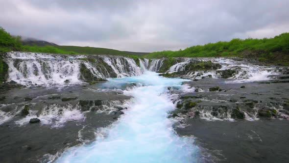 Drone Aerial View of Bruarfoss Waterfall in Brekkuskogur Iceland