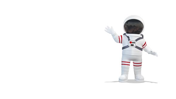 Cosmonaut Greets On The Right on White Background