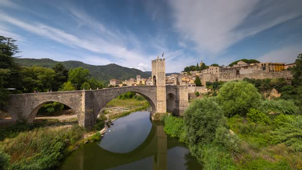 The Bridge and River Fluvia at Besalu Girona Catalonia Spain