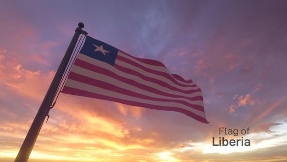 Liberia Flag on a Flagpole V3