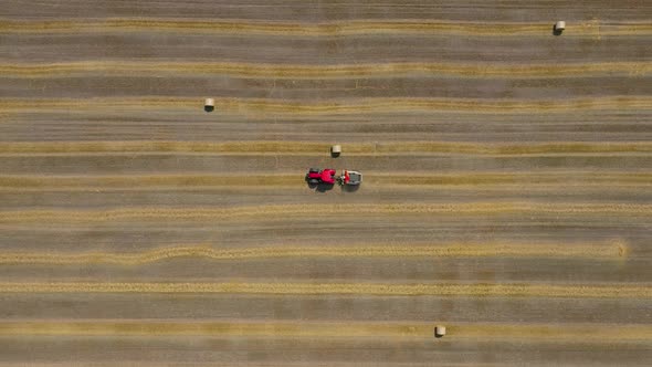 Aerial View of Haymaking Processed Into Round Bales