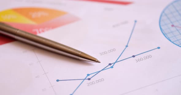 Analysis of Financial Reports and Linear Statistical Charts Closeup