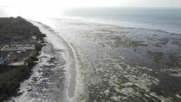 Aerial View of Low Tide in the Ocean Near the Coast of Zanzibar Tanzania
