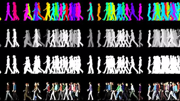 Crowd Of People Walking in One Direction - 3D Video Element
