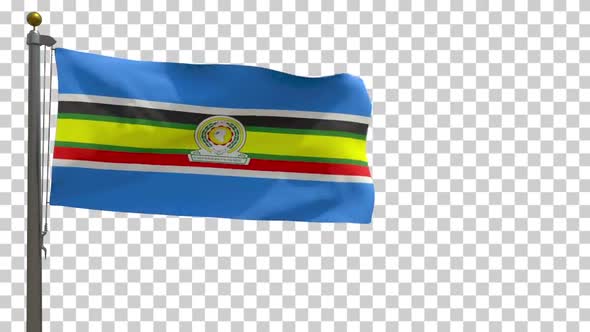 East African Community Flag on Flagpole with Alpha Channel - 4K