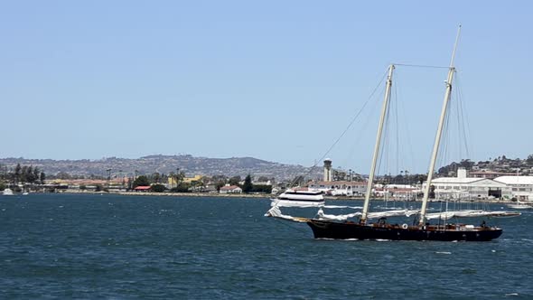Replica of 19th-century racing yacht America sailing out of San Diego California