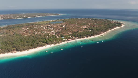 Drone Over Sea And Coastline Of One Of The Gili Islands