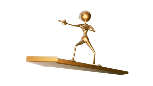 Gold Man 3D Character on Arrow Pointer alt