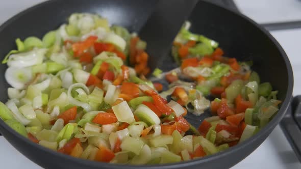 Toasted vegetables in the fry pan.