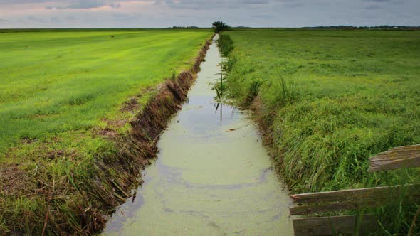 Dutch polder farmland ditch drainage channel Wadden Sea island ZOOM OUT