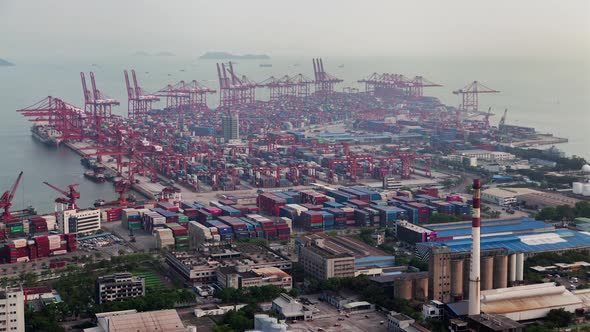 Timelapse Cranes Load Cargo Vessels in Port of Shenzhen