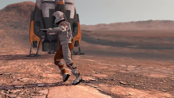 Astronaut Dancing on Mars Red Planet. Exploring Mission To Mars. Futuristic Colonization and Space alt