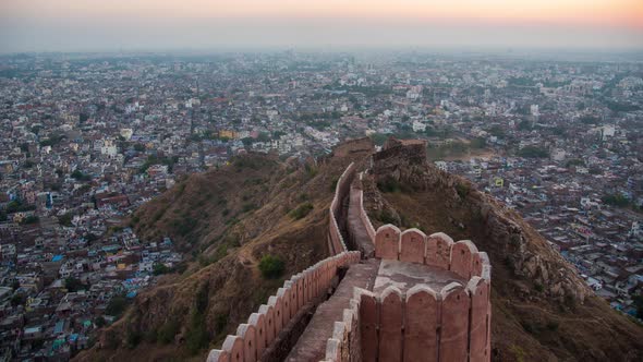 Time lapse 4k. beautiful sunset view from Nahargarh Fort stands on the edge