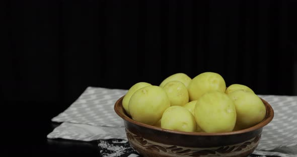 Woman Hand Takes Potatoes One By One Washed Fresh Raw Potatoes