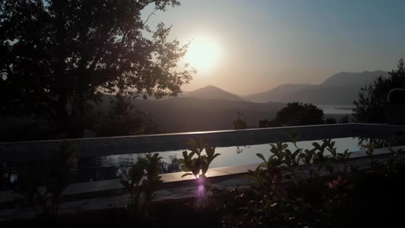 Swimming Pool Spa on Sunset On mountain Vacation Travel On Montenegro