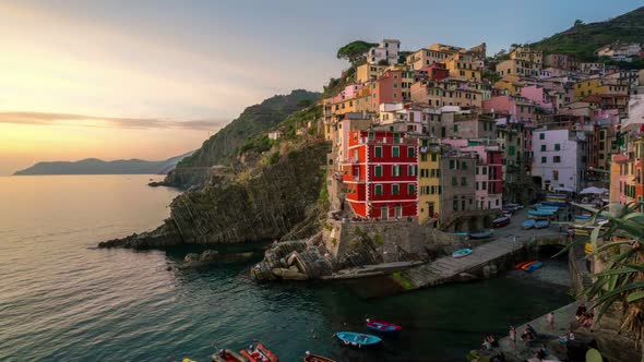 Sunset Time Lapse Cinque Terre Riomaggiore , Italy