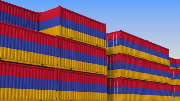 Shipping Containers with Flag of Armenia