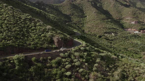 Aerial survey above the road in Tenerife, Canary islands