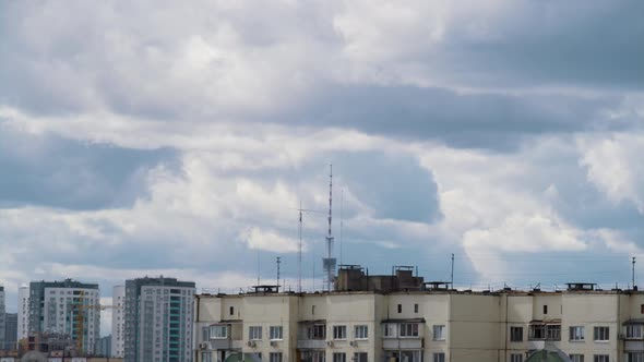 Rainy Clouds Moving Over City Sky