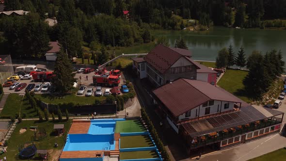 Aerial view of resort holding fire drill