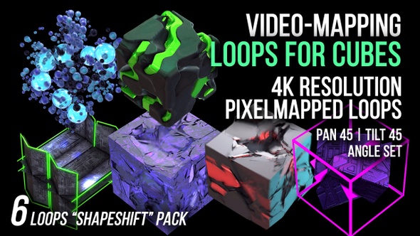 3D Video Mapping Loops for Cubes | Shapeshift Pack | 6 Loops | 4K Resolution | Projection Mapping