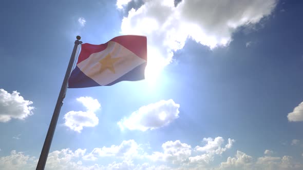 Saba Flag (Netherlands) on a Flagpole V4 - 4K