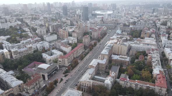 Cityscape of Kyiv, Ukraine. Aerial View, Slow Motion