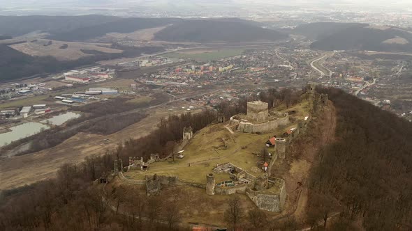 Aerial view of castle in Velky Saris city in Slovakia