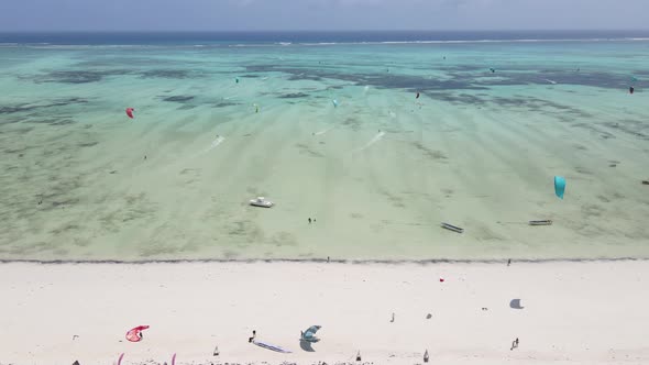 Zanzibar Tanzania  Kitesurfing Near the Shore Slow Motion