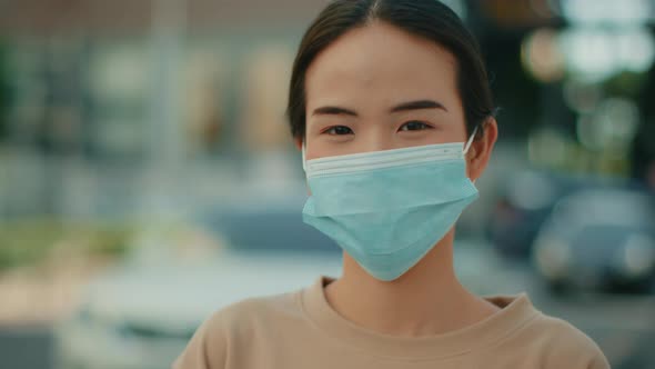 Young Attractive Asian woman wearing medical mask