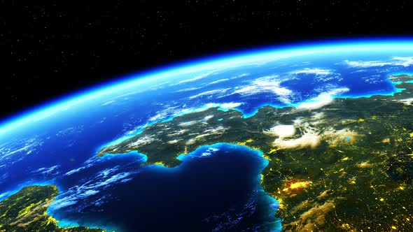 Amazing View On Planet Earth With Glowing Lights Of Cities alt