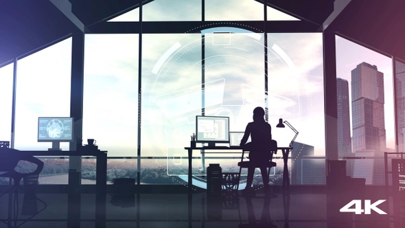 Woman Web Developer Works On Infographic Background 4K alt