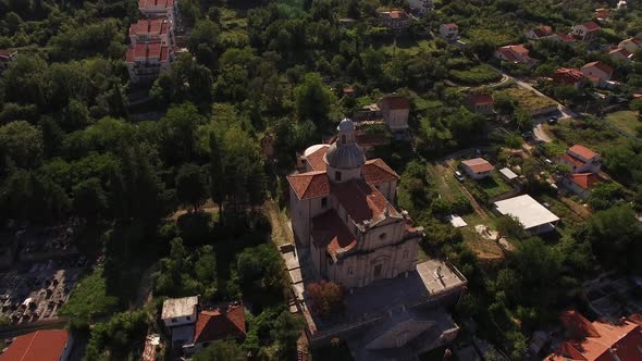 Aerial View of the Church of the Our Lady Birth in Prcanj