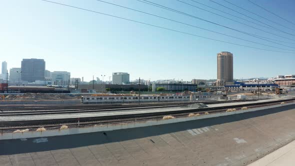 Cinematic aerial Los Angeles River on summer day. 