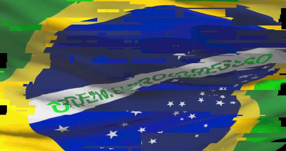 Brazilian national flag with digital glitch