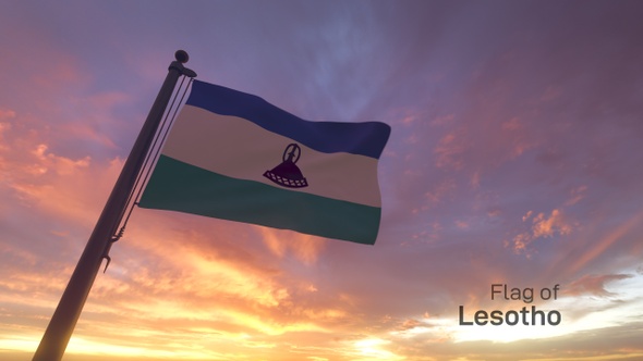 Lesotho Flag on a Flagpole V3