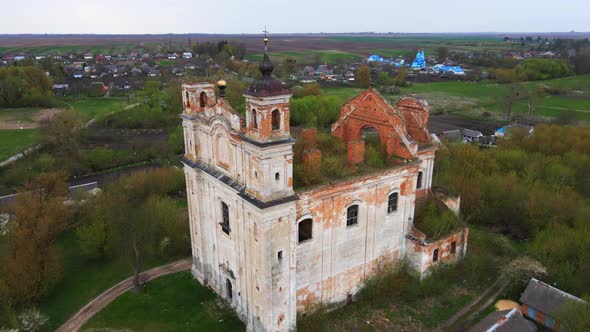 Aerial view of the church ruins church of St. Anthony Ukraine